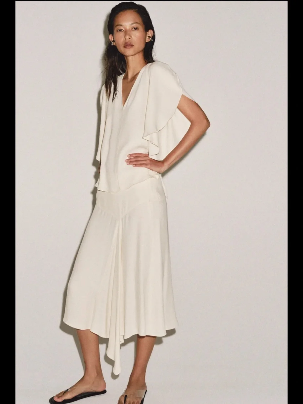 ZARA Zara ZW COLLECTION FLOWY MIDI SKIRT ECRU 1111/151/712